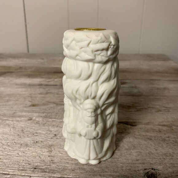 Santa Claus Christmas Pillar Candle Holders Ceramic Decor 5 in. Vintage Taiwan - Picture 7 of 10